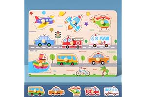 HUADADA Wooden Jigsaw Puzzles for Kids 3+ Year Olds | Educational Toddler Jigsaws for Girls Boys Gifts (Vehicles)