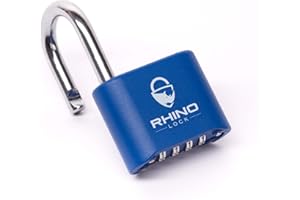 Rhino Lock Secure Lock - Blue 4 Digit Combination Padlock for Gym Locker, School & Work Lockers; Coded and Suitable for Outdoor Use with Fences, Hasps, Sheds & Toolboxes (UK Brand)