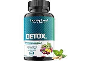 HONEYLOVE COMPANY Detox Minceur Puissant et rapide | 90 gelules Perte de poids | Foie et intestin, Chardon-Marie, artichaud, radis noir, queue de cerise, plantes & vitamines, Détox Digestion reins, colon