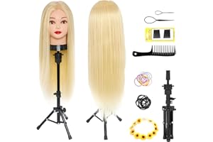 ‎NEVERLAND BEAUTY & HEALTH Frisierkopf mit Ständer 50% Echthaar Neverland Übungskopf 26" Frisieren Trainingsköpfe für Friseure Blonde it Halter + DIY Haare Set