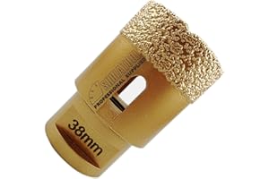 SHDIATOOL Diamentowe wiertło do płytek z gwintem M14, lutowane próżniowo, diamentowe otwornice do porcelany, płytek, granitu, marmuru, wiercenia na sucho, średnica 38 mm, wysokość diamentu 15 mm