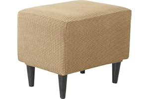 JHLD Rechteckiger Stretch Ottomane Schonbezug, Ottomane Bezug Elastische Hockerbezug Jacquard Hocker Husse für Fußhocker Quadratisch Mit elastischem Boden Für Katzen Hunde -Khaki-klein
