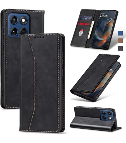 Custodia MOJIA Motorola Edge 60 Pro: Portafoglio In PU Con Chiusura Magnetica, Supporto E Slot Carte, Nero - 3