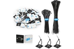 GOLDEROC Confezione Da 200 Fascette Plastica Nere Con 100 Pezzi Fermacavi Adesivi Ferma Cavi Adesivi, Set Di Fascette Nylon Supporto Per Cavi Per Casa E Ufficio Riparazione