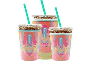 WK IEASON Reusable Iced Coffee Insulator Sleeve for Cold Beverages and Neoprene Cold Coffee Cup Sleeves Cooler Cover 16-32OZ for Coffee Cups, McDonalds, Dunkin Donuts, More(Colorful Print)