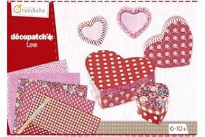Avenue Mandarine 42718O - Scatola creativa Amore che include 5 scatole cuore in cartapesta bianca da decorare con fogli, colla e pennello Decopatch (istruzioni incluse)