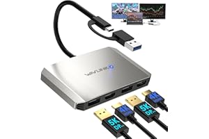 WAVLINK DisplayLink adapter USB 3.0 lub USB C na DisplayPort HDMI, Dual 5K/4K 60Hz 4 w 1 Hub do Dell HP Surface Lenovo, kompatybilny z Windows i Mac-Silver