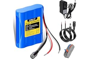 Mspalocell Batteria agli ioni di litio 12,6V 3000 mAh con caricabatterie e 2 linee di collegamento per pannello solare, radio, fotocamere, videocamere, lampada da lettura fai da te, telescopi, sonar