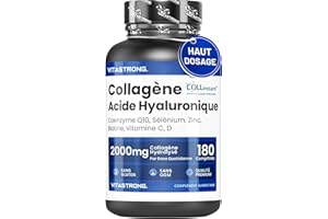 VITASTRONG. COLLAGENE et ACIDE HYALURONIQUE Vitastrong - 2000mg Collagène COLLinstant avec Biotine, Coenzyme Q10, Zinc, Sélénium, Vitamine C, Vitamine D - Formule Efficace - Qualité Premium