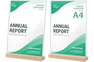 EULUOZIQING 2 Piezas Expositor de Mesa A4, Soporte Metacrilato con Base de Madera Sólida, Metacrilato A4 de Alta Transparencia para Menús en Restaurantes, Carteles Publicitarios (Transparente,A4)