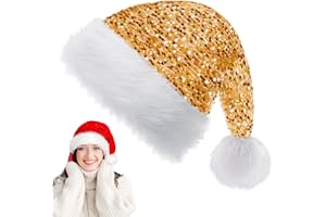 YAAVAAW Pailletten Weihnachtsmütze für Erwachsene Kinder,35 * 45cm Nikolausmütze Plüsche Weihnachtsmann Mütze,Warm Dicker Nikolaus Mütze Santa Clause Mütze für Männer Frauen Familie Weihnachtsfeier