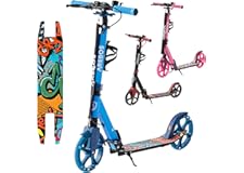 Arebos Cityroller Tretroller mit LED | höhenverstellbar | klappbar | inkl. Tragegurt | Hand- & Trittbremse | für Kinder und E