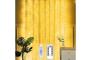 Yizhet Kurtyna świetlna 3m x 2m Led, łańcuch świetlny z 8 trybami, 200 diod IP65, wodoszczelna dekoracja na Boże Narodzenie, imprezę, oświetlenie wewnętrzne, ciepła biel