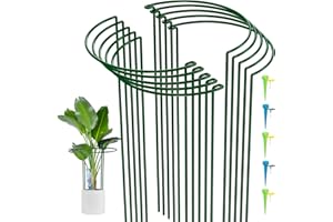 LyTaispuly 10 Pack 50cm High Metal Garden Plant Support Stakes, Tall Large Heavy Duty Half Round Hydrangea Ring Cage, Bow Type Flower Hoops with 5 Watering Spikes for Indoor&Outdoor Peony Rose Tomato