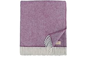 Linen & Cotton Alaska wełniany koc z motywem w romby, 100% czysta wełna nowozelandzka (140 x 220 cm), fioletowo-fioletowy – narzuta na sofę/łóżko