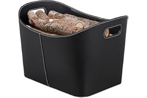 ‎RELAXDAYS Relaxdays Kosz na Drewno Kominkowe, Sztuczna Skóra, Czarny, Rozmiar XL