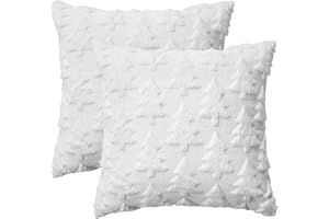 ARTOID MODE Artoid - Set di 2 federe in pelliccia artificiale bianca con alberi di pino natalizi, 45 x 45 cm, in peluche e velluto, per decorazione camera da letto