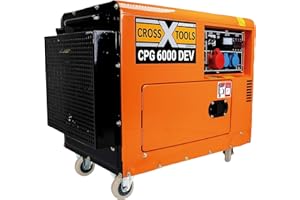 CROSS TOOLS Diesel Stromerzeuger - Stromaggregat - Generator (5.000 W max. Leistung, 2x 230 V; 1x 400 V Steckdosen, 15 l Tank, Ölmangelsicherung, E-Starter, inkl. Batterie) CPG 6000 DEV, 68033