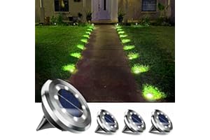 Anordsem Solar Lights Outdoor Garden: 4 Pack Stainless Steels 8 LED Ground Light - Waterproof White Lighting for Pathway Deck - Gardening Gifts for Homeowners