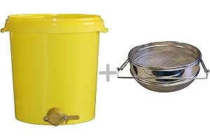 Germerott Bienentechnik Abfülleimer 40 kg mit Quetschhahn plus Edelstahl Doppelsieb im Set