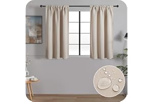 MRTREES Kitchen Waterproof Window Curtains with Rod Pocket, Short Blackout Curtains for Camper and Bathroom, 2 Panels 30x30 Inch 75x75 CM Beige