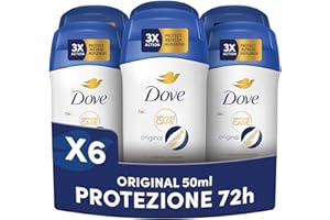 Dove Deodorante Stick Original, Deodorante Antitraspirante in Stick, Protezione Fino a 72 Ore, con Pro-Ceramide Technology e Ingredienti Idratanti, Deodorante Uomo e Donna, 6 Pezzi da 50ml