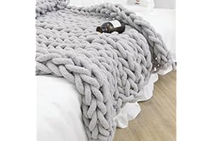 ORTCI Exuberia Chunky Chenille Yarn For Blanket,Super Bulky Soft Thick Fluffy Washable Big Yarn For Hand Knitting Extreme DIY Arm Knitting Throw Rugs Pillow, Light Gray