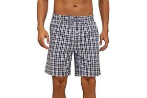Nieery Pantalones de Pijama para Hombre Pantalones de Pijama para Hombre con Bolsillos Ropa de Noche Pantalones Cortos de Algodón a Cuadros para Casa Pantalones Cortos de Pijama