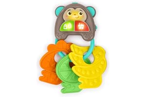 Bright Starts, musikalisk bitring MonKeys Baby nyckelset – pedagogisk leksak med ljus och ljud, bilnyckel med fruktformade bitringar, främjar utveckling, för spädbarn från 6 månader