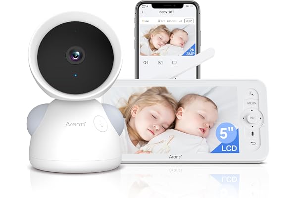ARENTI Babyphone Caméra 2K 3MP, 5" Moniteur, Caméra Surveillance Bébé WiFi, Détection Intelligente, Audio Bidirectionnel, Vision Nocturne, Veilleuse, Berceuses, Détection de la Température/l'Humidité