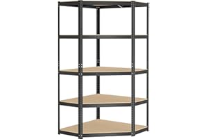 SONGMICS Estantería Esquinera de 5 Niveless, Estantería de Esquinera de Acero de Alta Resistencia, para Garaje, Almacén, Bodega, Carga de 875 kg, Negro Tinta y Beige Natural GLR080B01