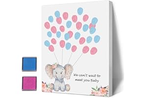 SIRJIERA Baby Shower Guest Book Fingerprint Tree Canvas, a Baby Shower Guest Book, Finger Print Guest Book, Gender Reveal Decoration Elephant Theme