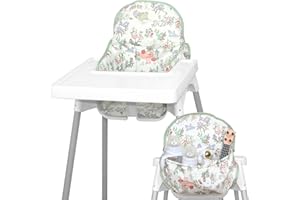 Lomgwumy For IKEA High Chair Cushion, For Antilop Cushion, With Chair Bag, For IKEA Antilop Highchair, Cotton Non-Slip, Soft, Baby Sitting More Comfortable (Green Bear Forest Animal Pattern)