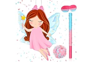 Threan Princess Fairy Pinata Girl Princess Party Pinata Set Include Pink Princess Pinata Bat Stick Blindfold Mask Confetti for Princess Theme Baby Birthday Party Supplies Decor, 16.1 x 12.1 x 3 Inch