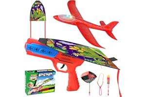 TOPJOWGA Avion de Pistolet Jouet, Cerf Volant Enfants, Lanceur d'avion, Jouet Avion Catapulte, Planeur en Mousse pour Enfants, Avion Polystyrene, Avion Planeur Mousse Avion Voler (Rouge)