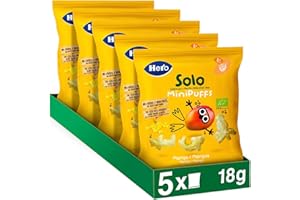 JNHCD Hero Baby - Minipuff Snack de Mango, 100% ECO, BIO, con Ingredientes de Agricultura Ecológica y UE, No Fritos, Sin Azúcares Añadidos, Apto para Bebés a Partir de 8 Meses - Pack de 5 x 18 g
