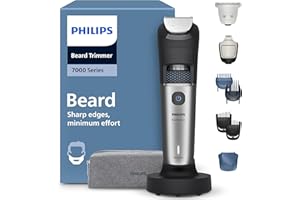 Philips Tondeuse à barbe série 7000 - Lames en métal auto-affûtées, 40 hauteurs de coupe réglables, Technologie BeardSense, Collecte des poils, 100% étanche, Tondeuse large, Modèle BT7670/15