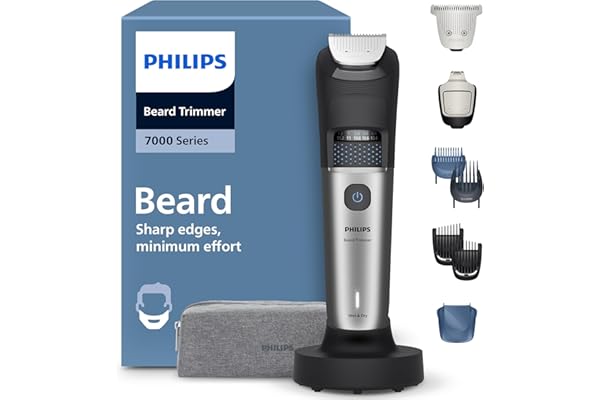 Philips Tondeuse à barbe série 7000 - Lames en métal auto-affûtées, 40 hauteurs de coupe réglables, Technologie BeardSense, Collecte des poils, 100% étanche, Tondeuse large, Modèle BT7670/15