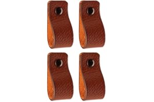 Brute Strength - Poignées en cuir pour meubles - Cognac - 4 pcs - 12,5 x 2,5 cm - Poignée de meuble, Poignée de porte pour cuisine, salle de bain, armoires, commode, bois