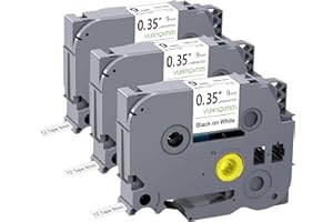 Yuanqimm Compatible TZe221 TZe-221 TZ221 TZ-221 for Brother P-touch Label Tape 9mm Black on White Tape for Ptouch PT-D400 PT-H100LB PT-H105 PT-D200 PT-1000 PT-H110 PT-H101 PT-H107B PT-D210, 3-Pack