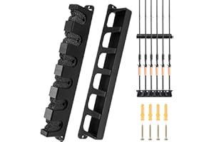 LUMINARYLAIR 1 Paire Support Canne à Pêche Vertical & Horizontal - Ratelier Mural pour 6 Pôles, Étagère de Stockage Rod Rack (Noir)