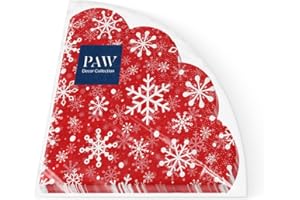 ‎PAW DECOR COLLECTION PAW - Servietten 3-lagig (32 cm Durchmesser) I 12 Stück I Perfekt für Weihnachten, Winter, Feiertage I Heiligabend Winterzeit Tischdekoration I Runde Seidenservietten I Christmas Snowflakes light red