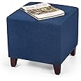 Adeco Simple British Style Cube Ottoman Footstool, 16x16x16, Cobalt Blue