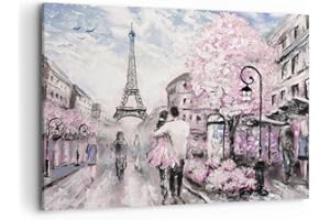 ARTTOR Lienzos decorativos 100x70cm Cuadro Sobre Lienzo Moderno París Camino Ilustración eiffle Grande Dormitorio Cocina Cuadros Pared Imágenes Cuadros Decoracion Salon Wall Art Prints Decor AA100x70-3149