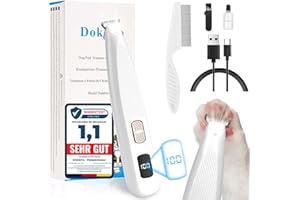 DOKKITA Pfotentrimmer für Hunde, Hundepfoten Trimmer mit LED-Licht, Pfoten Rasierer für Hunde mit 2-Gang, 50 dB Ultrageräuscharm, USB Hundeschermaschine Leise für Pfoten, Augen, Ohren, Gesicht-Weiß
