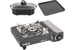 BRUNNER: Gas-Kochplatte Einflammig Outdoor Set - Mit Piezozündung 2,2 kW - Gasherd mit Grill-Koch-Funktion & Zündsicherung - Devil SD NG Für Ventilkartusche - Kompakt, Mobil & Im Koffer