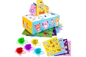 Dikence Boîte À Mouchoirs Interactive en Tissu avec Couleurs, Textures, Sons-Nouveaux Jouets Sensoriels pour 5-36 Mois
