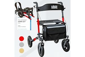 Lösch Reha Mobility Foldable & Lightweight Rollator with Seat & Back Strap - Outdoor with Pneumatic Tyres - Price / Performance Winner for Seniors