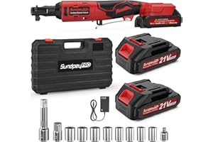 SundpeyPRO 3/8" Cordless Ratchet Wrench - 100N·m/75Ft-lbs Power Ratchet Wrench with 2 X 2.0Ah Battery - 21V Electric Ratchet Wrench Set with 1/2" & 1/4" Adapter & 8 Sockets & 3" Extension Bar & Case