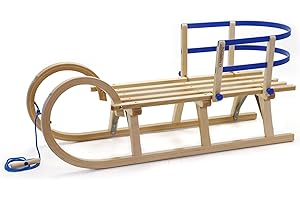 ‎HOLZFEE Colint Holzfee Baran 110 RL Blue Sledge Set - Horn Toboggan with Backrest + Pull Rope